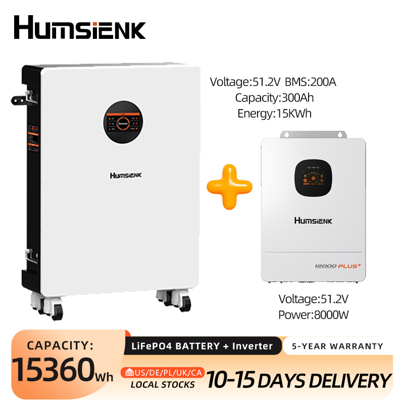 Mppt Hybrid Inverter 48V 8Kw 3 Phase - Humsienk 48V 300Ah LiFePO4 Bateria Bluetooth